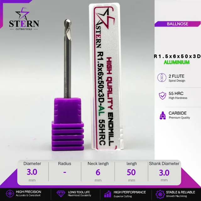 فرز انگشتی کارباید آلومینیوم بالنوز R1.5*6*50*3D STERN