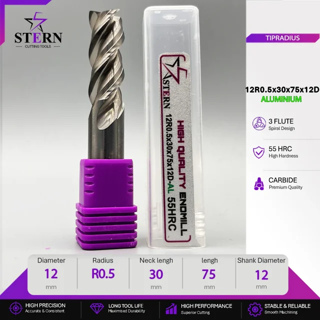 فرز انگشتی کارباید آلومینیوم تیپ ردیوس 12R0.5*30*75*12D STERN