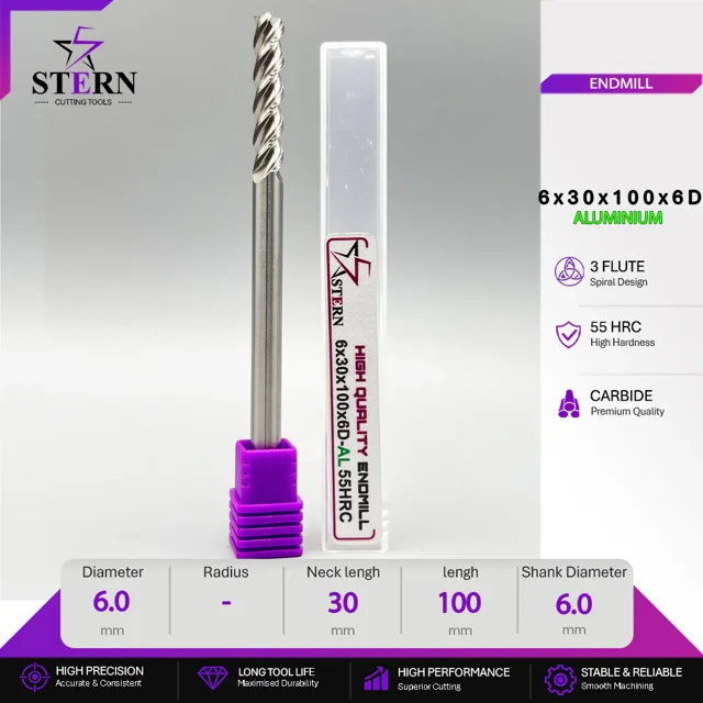 فرز انگشتی کارباید آلومینیوم سه پر STERN 6*30*100*6D